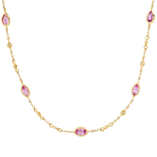 Pink Sapphire & Diamonds by the Yard Shapes Necklace