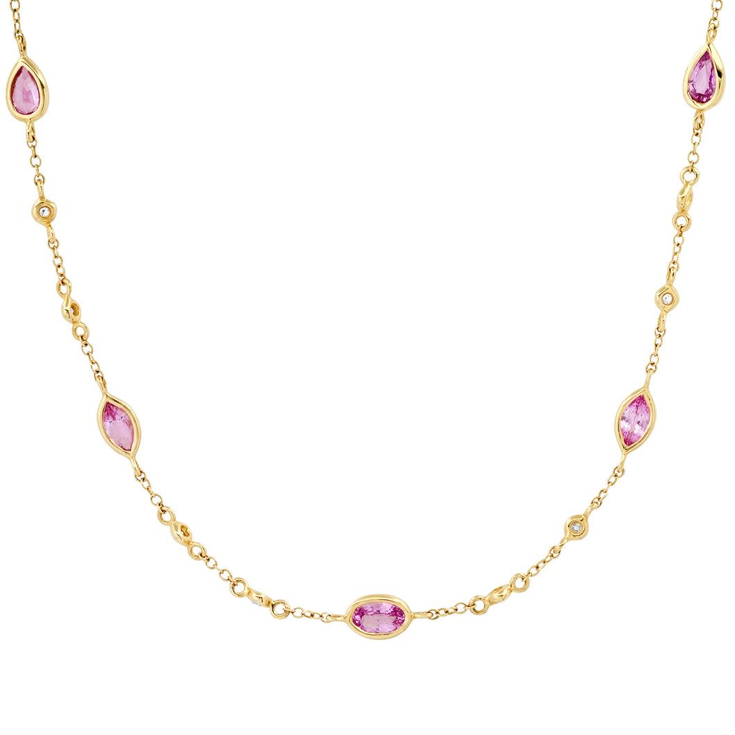 Pink Sapphire & Diamonds by The Yard Shapes Necklace 14K White Gold | Curated by AB