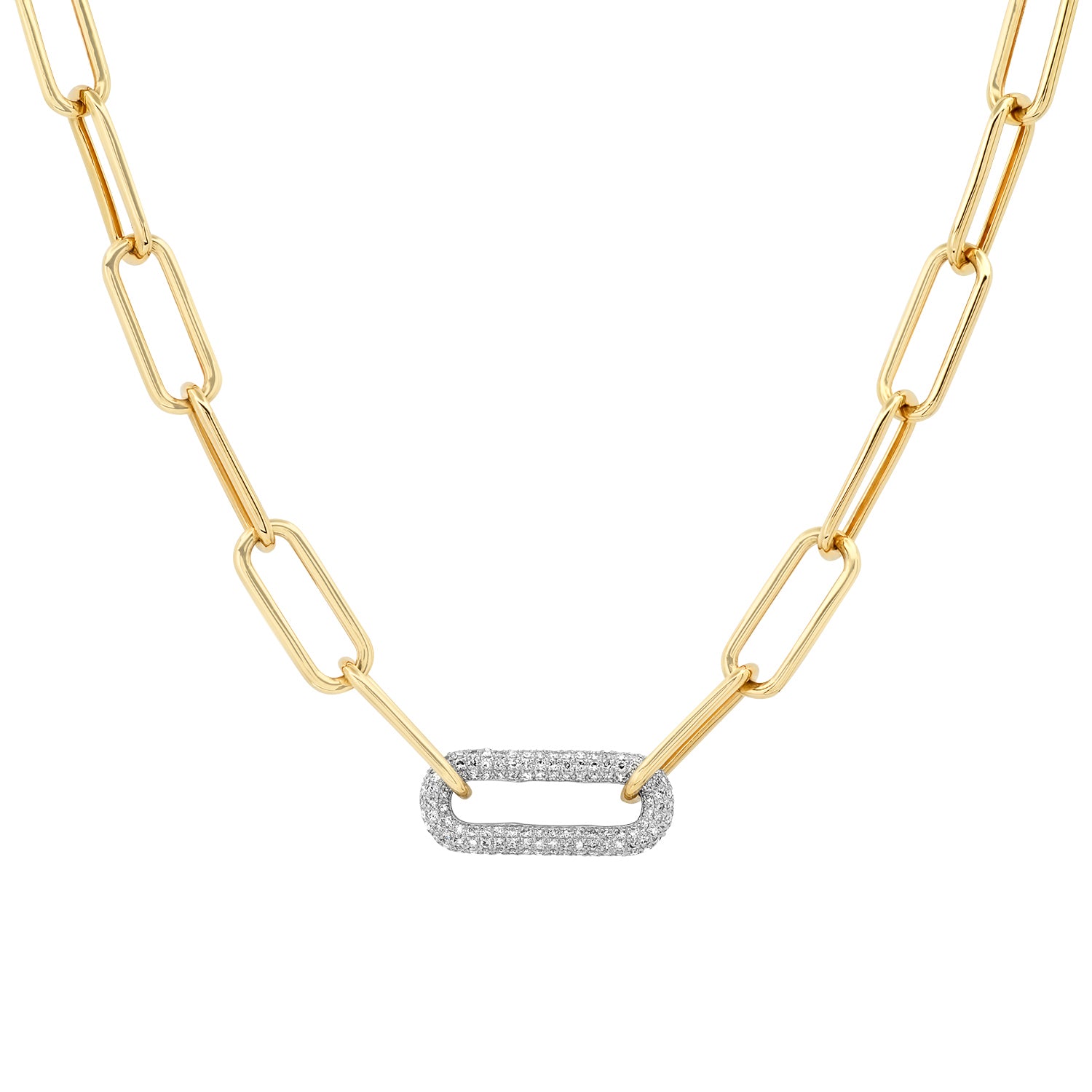 Large Paperclip Link Necklace with Diamond Link