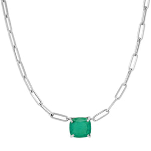 Cushion Cut Emerald on Paperclip Link Chain Necklace