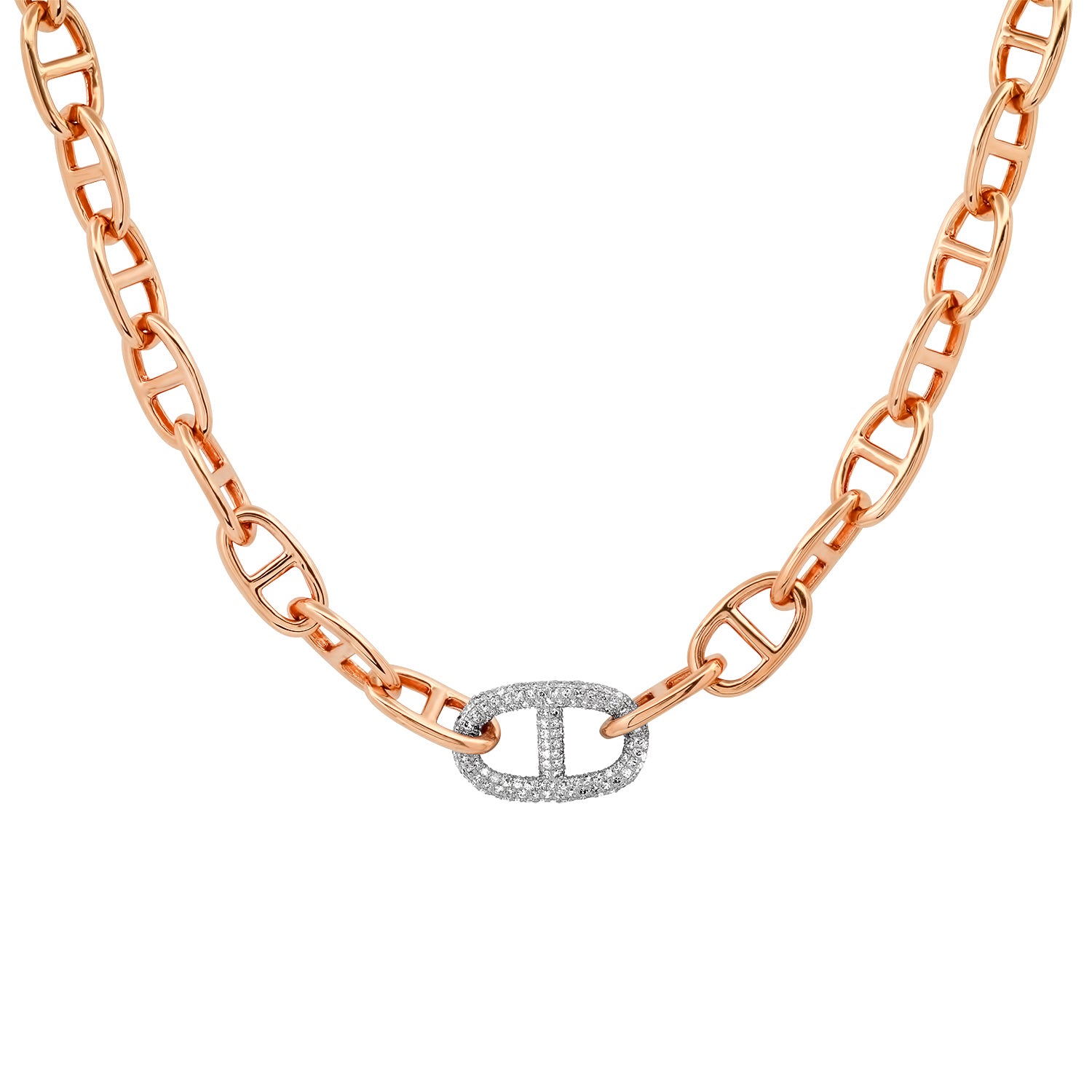 Large Gold Mariner Link Chain Necklace with Jumbo Diamond Link