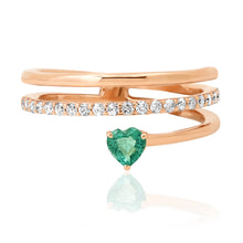 Diamond Swirl Ring with Emerald Heart