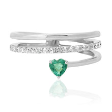 Diamond Swirl Ring with Emerald Heart