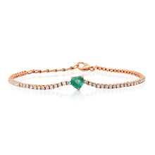 Emerald Heart on Diamond Tennis Bracelet