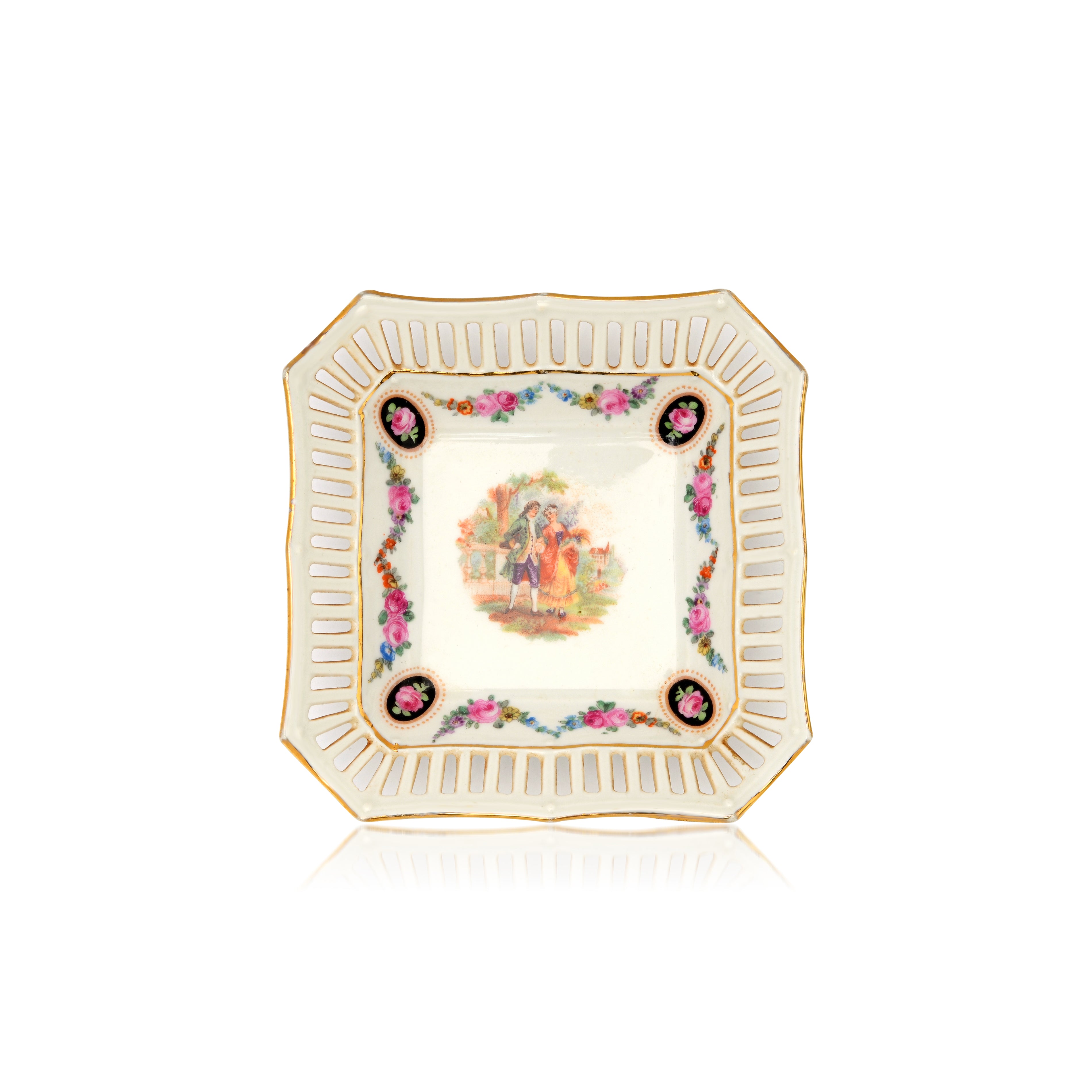 Vintage Floral Square Jewelry Dish
