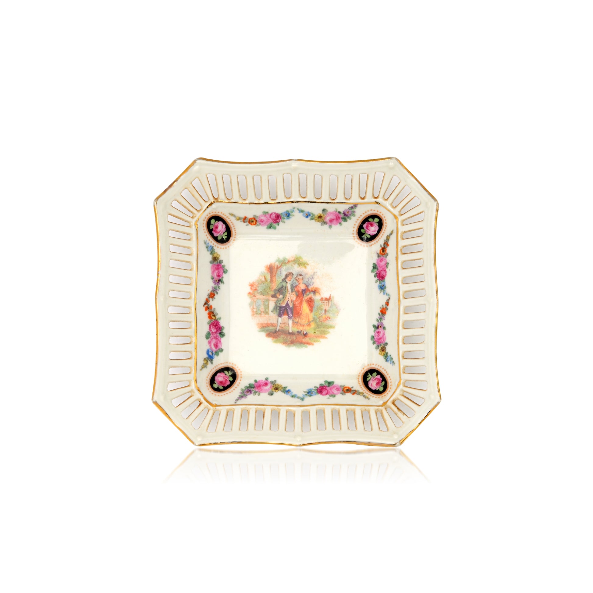 Vintage Floral Square Jewelry Dish