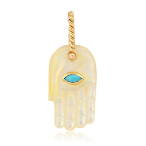 Limited Edition Hand Carved Hamsa with Marquis Eye and Rope Bail