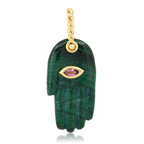 Limited Edition Hand Carved Hamsa with Marquis Eye and Rope Bail