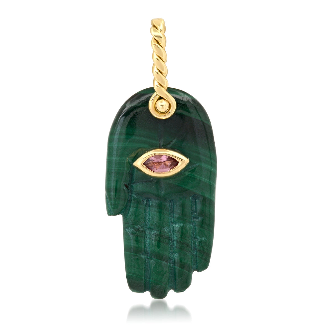 Limited Edition Hand Carved Hamsa with Marquis Eye and Rope Bail