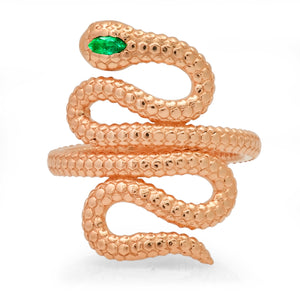 Textured Snake Ring with Emerald Marquis Eye