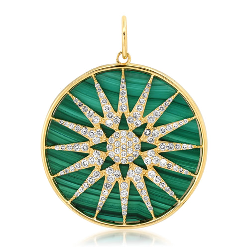 Mother of Pearl or Malachite Diamond Celestial Starburst Pendant