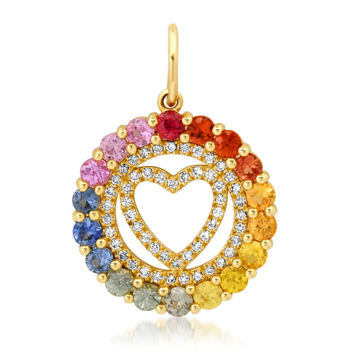Diamond and Sapphire Rainbow Heart Pendant Charm