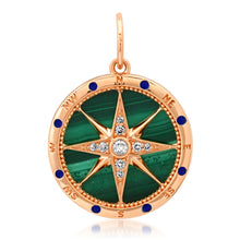 Mother of Pearl or Malachite Compass Pendant Charm with Diamonds and Enamel