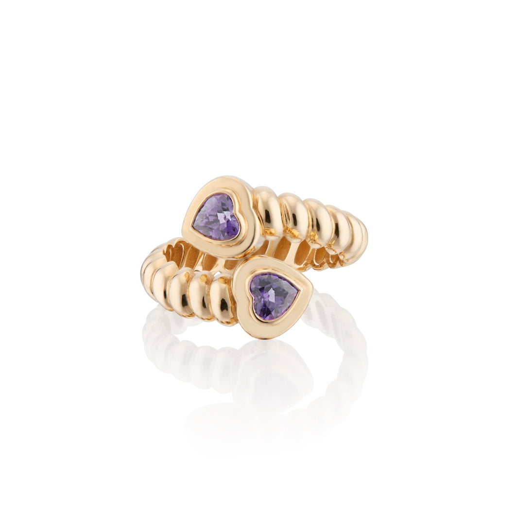 Eden Moi & Toi Love Hearts Ring with Amethyst Gemstones