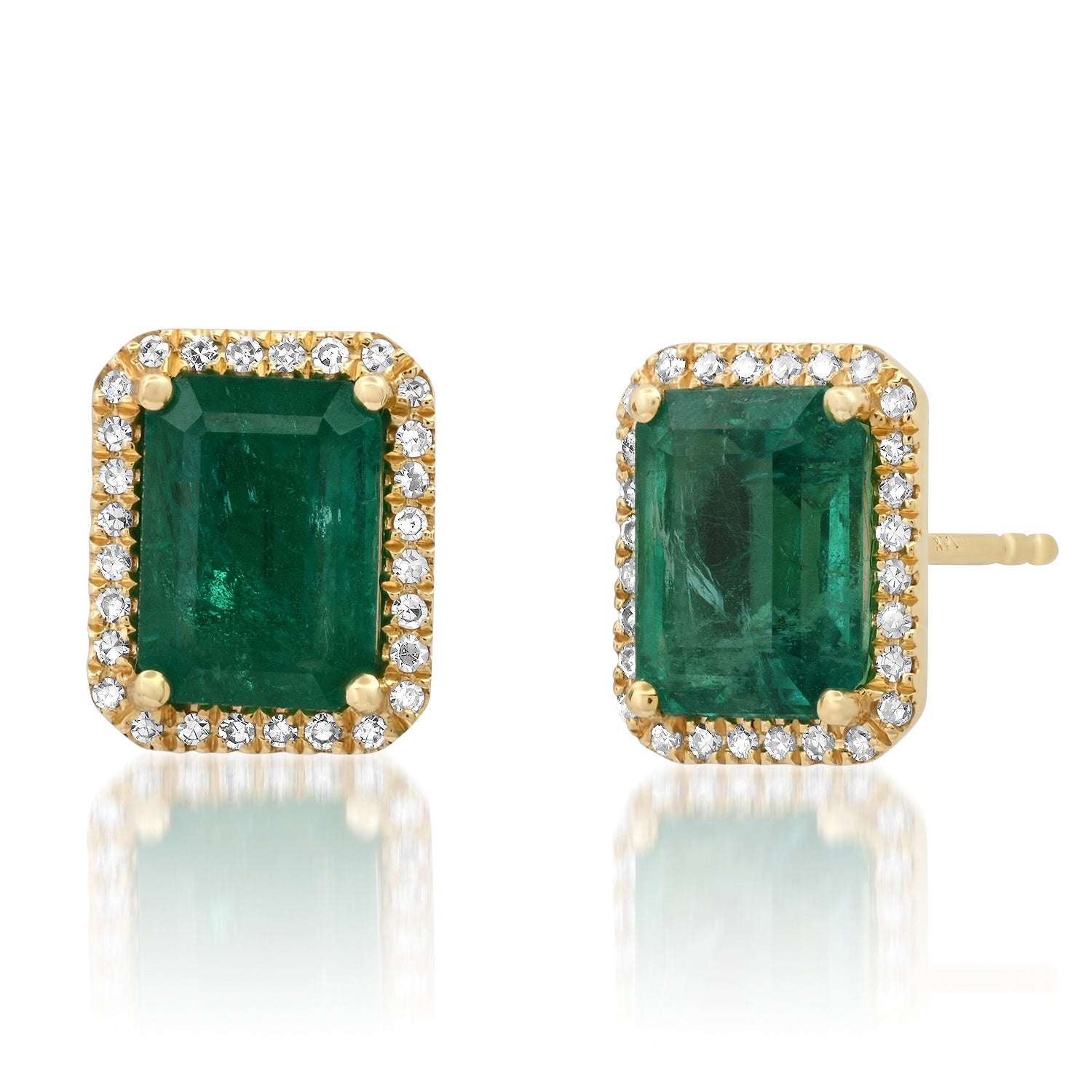 Jumbo Emerald Cut Emerald Stud Earrings with Diamond Frame