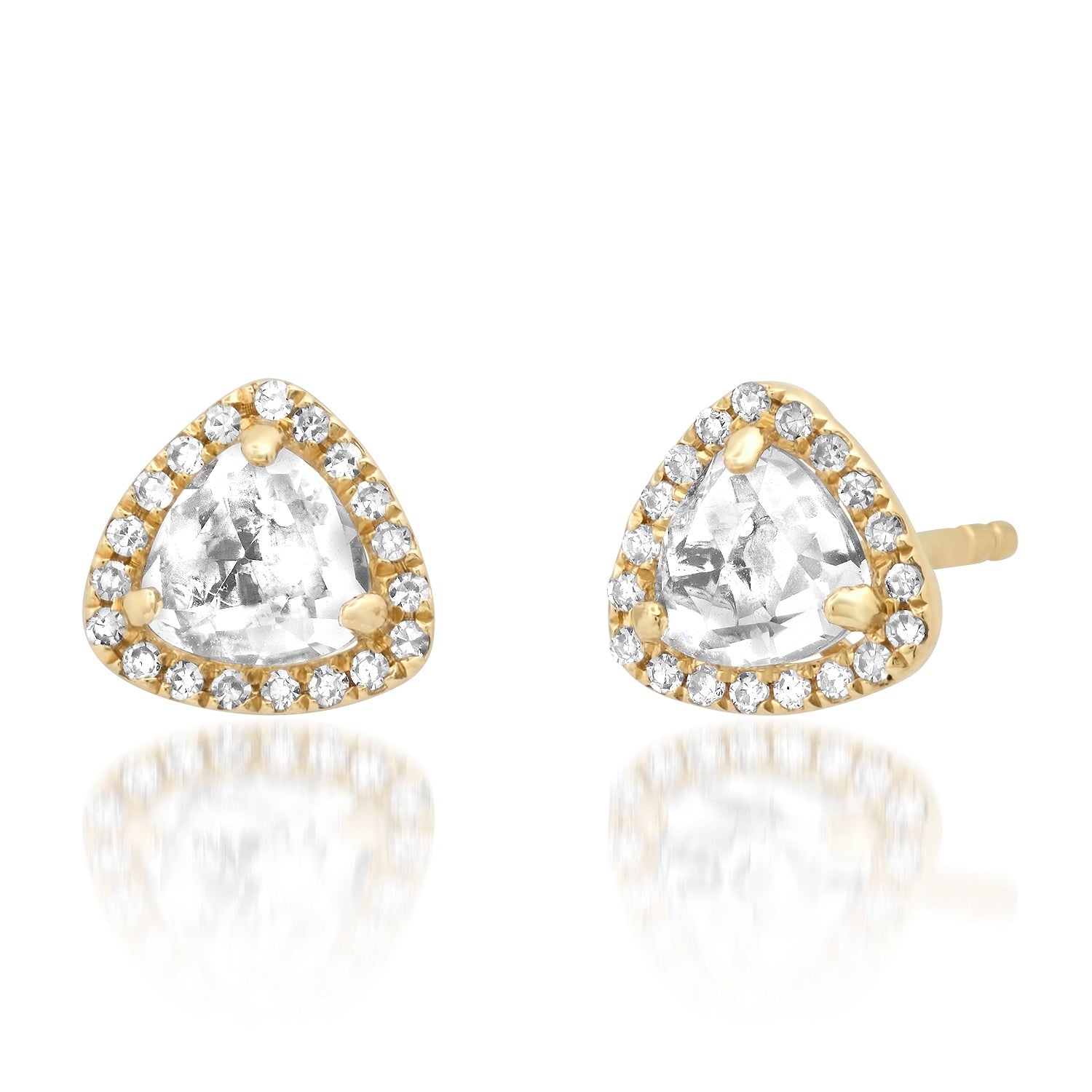 Topaz Trilion Stud Earrings with Diamond Frame