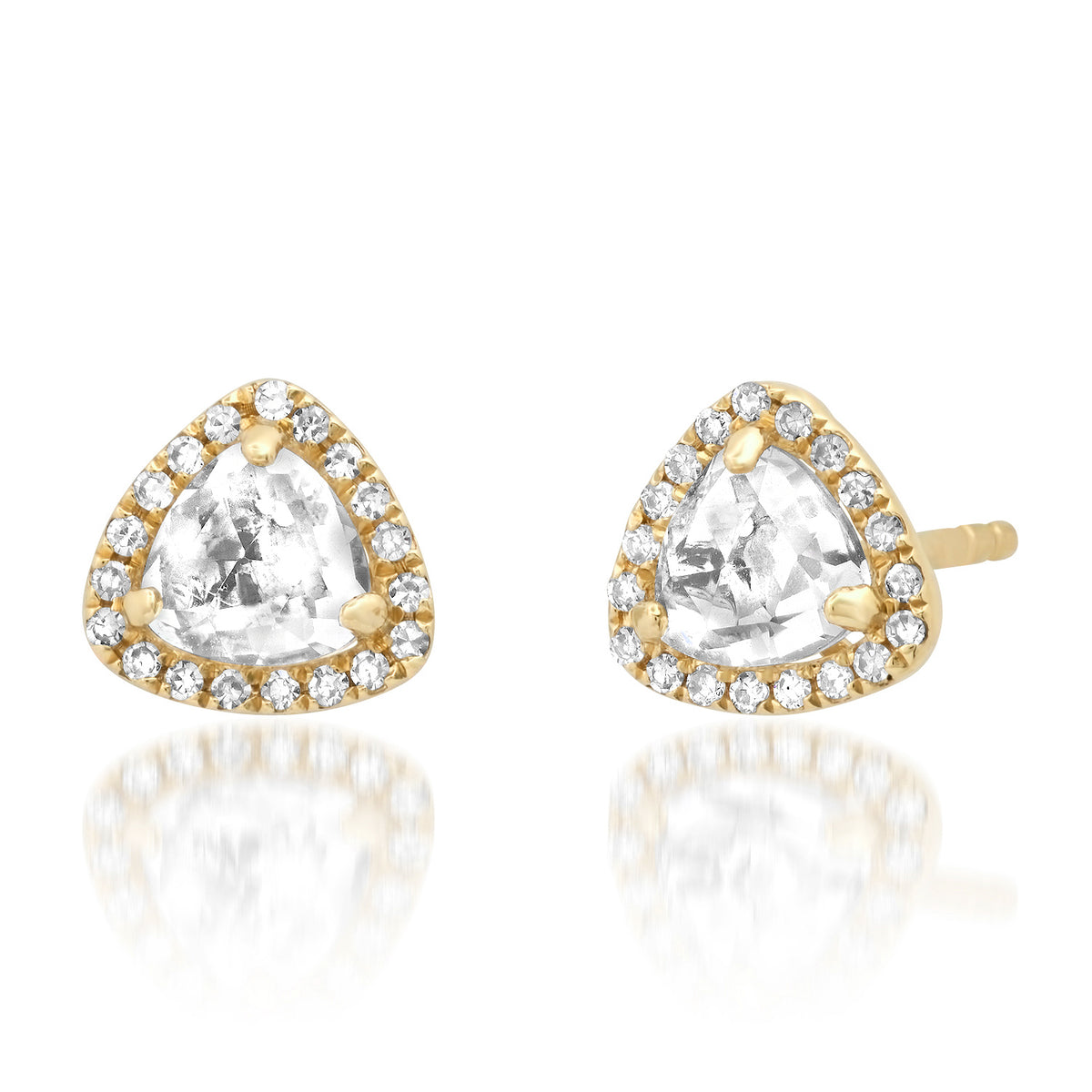 Topaz Trilion Stud Earrings with Diamond Frame