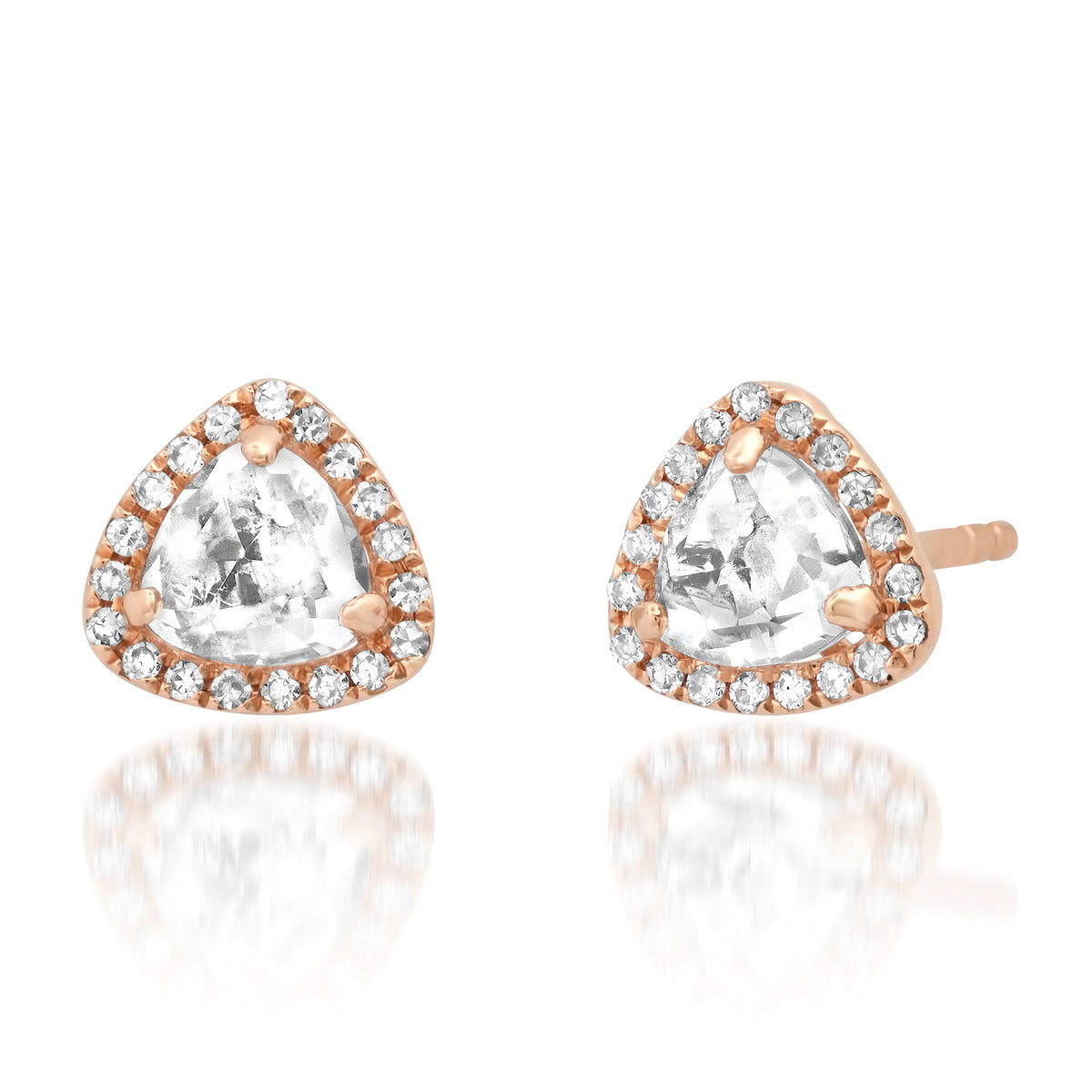 Topaz Trilion Stud Earrings with Diamond Frame