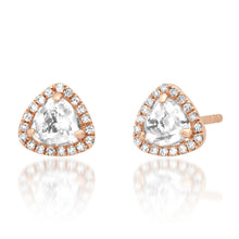 Topaz Trilion Stud Earrings with Diamond Frame