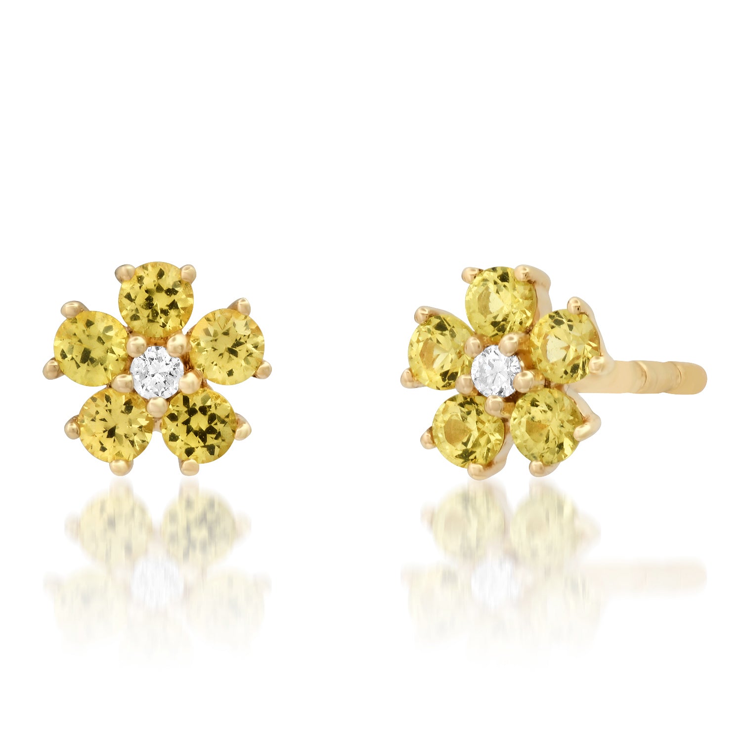 Yellow or Pink Sapphire Flower Child Stud Earrings
