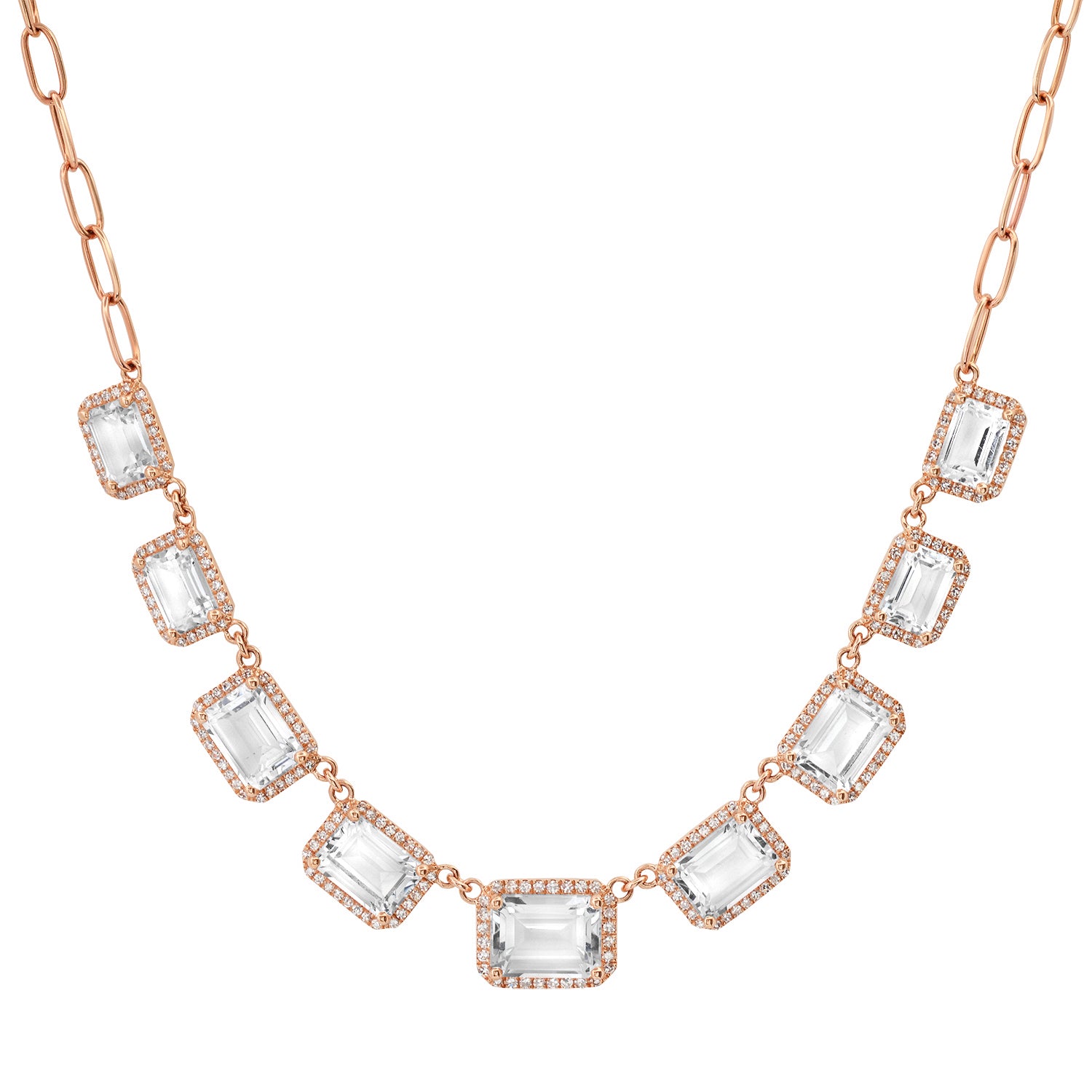 Heavenly Emerald Cut White Topaz & Diamond Necklace