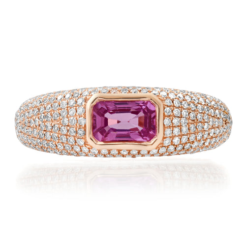 Emerald Cut Pink Sapphire & Diamond Glam Ring