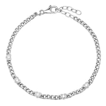 Petite Curb Chain with Diamond Hearts Bracelet