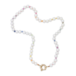 Pearl & Rainbow Sapphire Hand Knotted Beaded Necklace