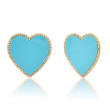 One of A Kind Jumbo Turquoise Heart Stud Statement Earrings