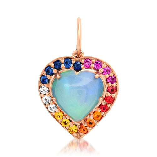 Opal Heart Charm with Rainbow Sapphire Frame