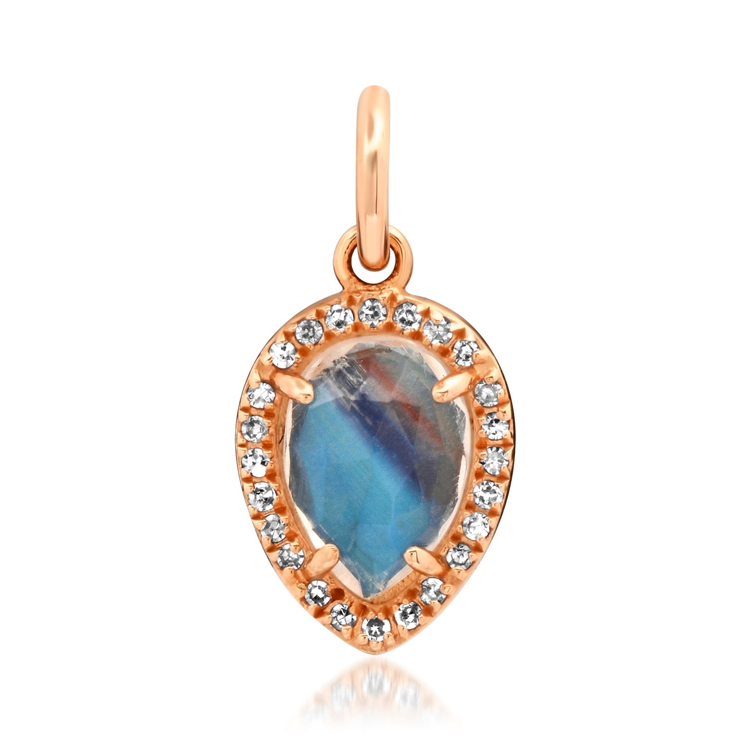 Delicate Moonstone Drop Charm with Diamond Frame