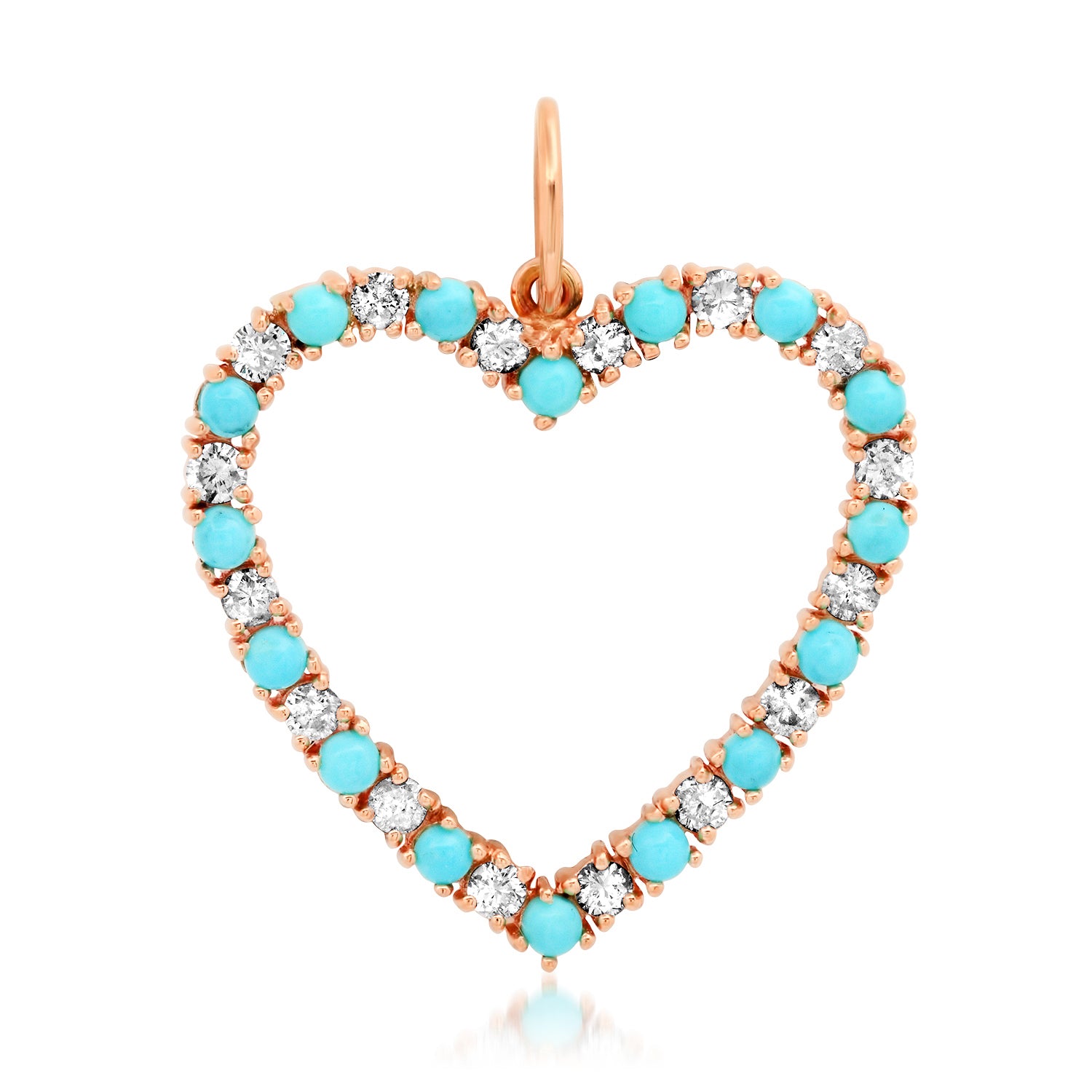 Open Pink Sapphire or Diamond & Turquoise Heart Charm Pendant