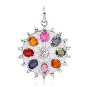 Multi Color Rose Cut Sapphire & Diamond Wheel Charm