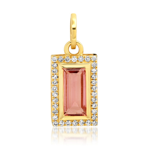 One of a Kind Pink Tourmaline and Diamond Bar Charm