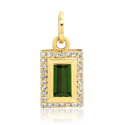 One of a Kind Small Green Tourmaline and Diamond Bar Charm