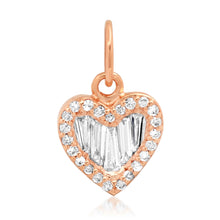Petite Baguette Diamond Heart Charm with Diamond Frame