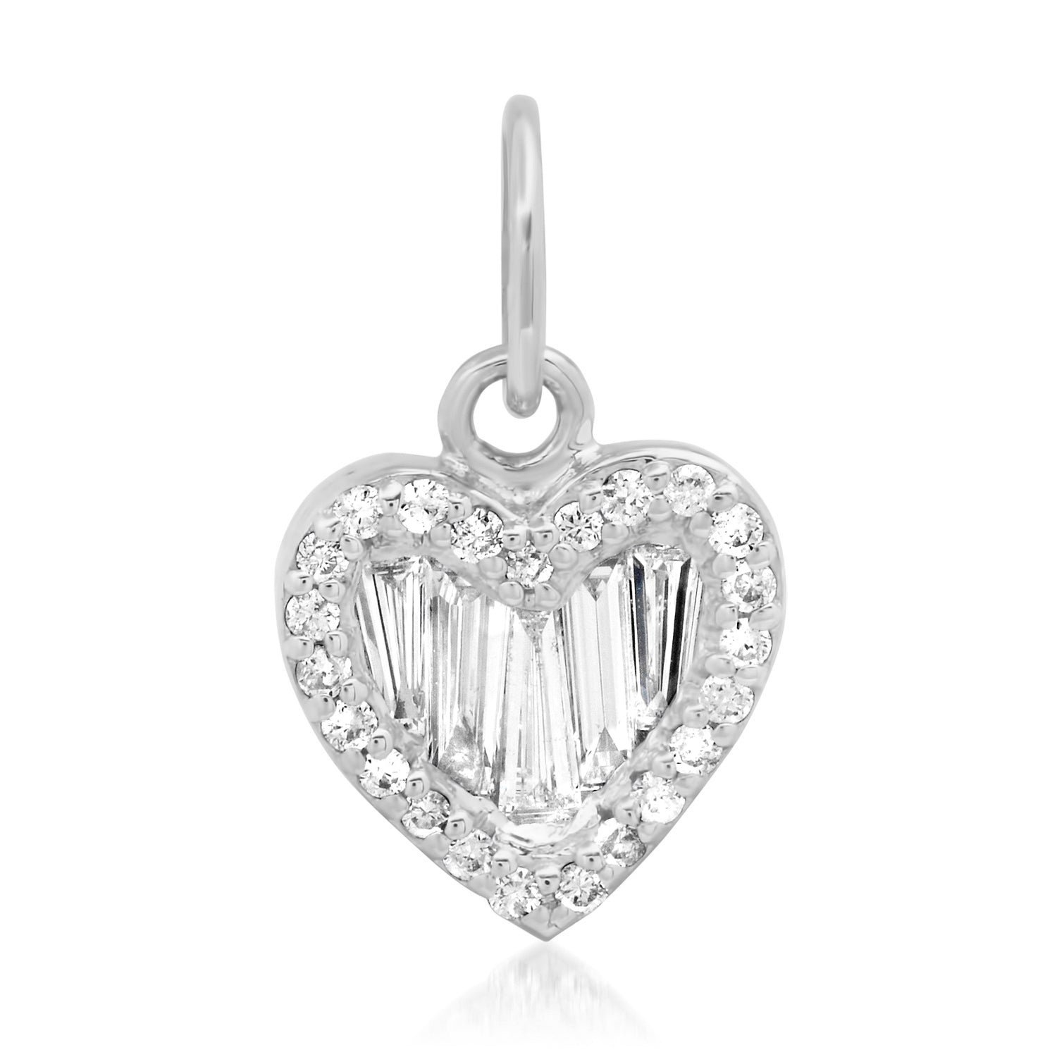 Petite Baguette Diamond Heart Charm with Diamond Frame