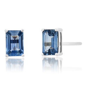 Petite Emerald Cut Aquamarine Sprinkle Stud Earrings