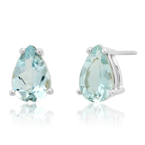 Pear Shape Aquamarine Sprinkle Stud Earrings