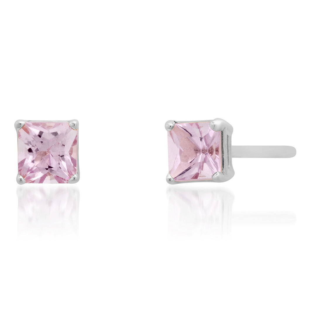 Petite Princess Cut Pink Topaz Sprinkle Stud Earrings