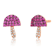 Sweet Pink Sapphire and Diamond Mushroom Stud Earrings