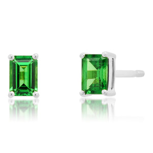 Petite Emerald Cut Tsavorite Garnet Sprinkle Stud Earrings