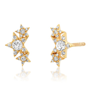 Pave Diamond Triple Star Stud Earrings