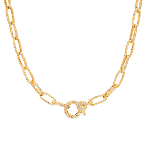 Lovely Full Diamond Link Chain Necklace with Diamond Clasp