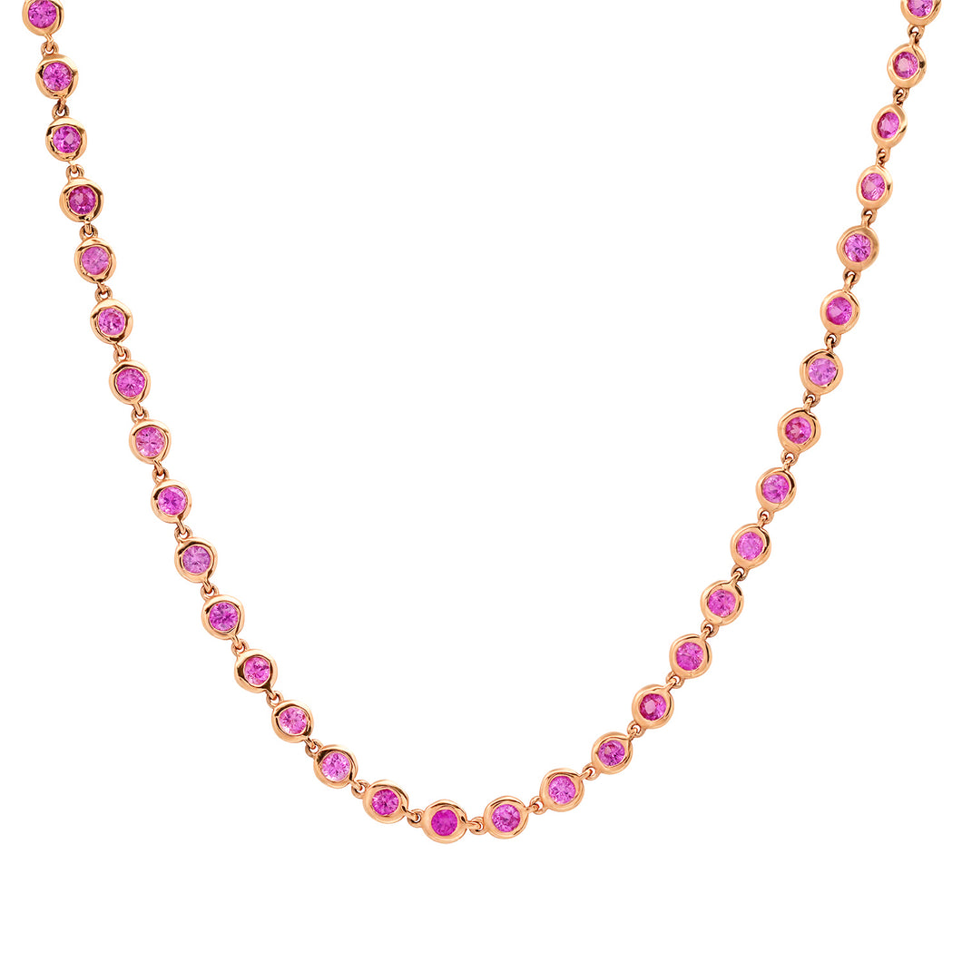 14 KT Yellow Gold Romantic Drops Pink Sapphire and Diamond Necklace