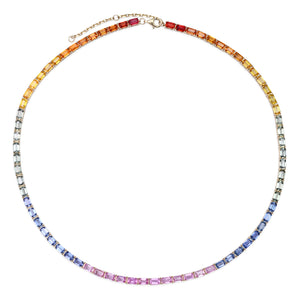 One of a Kind Emerald Cut Sapphire Rainbow Tennis Necklace
