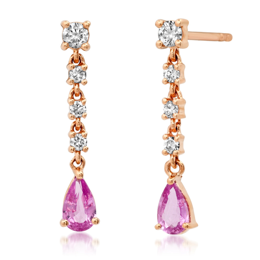 Pear Shaped Pink Sapphire & Diamond Drop Earrings