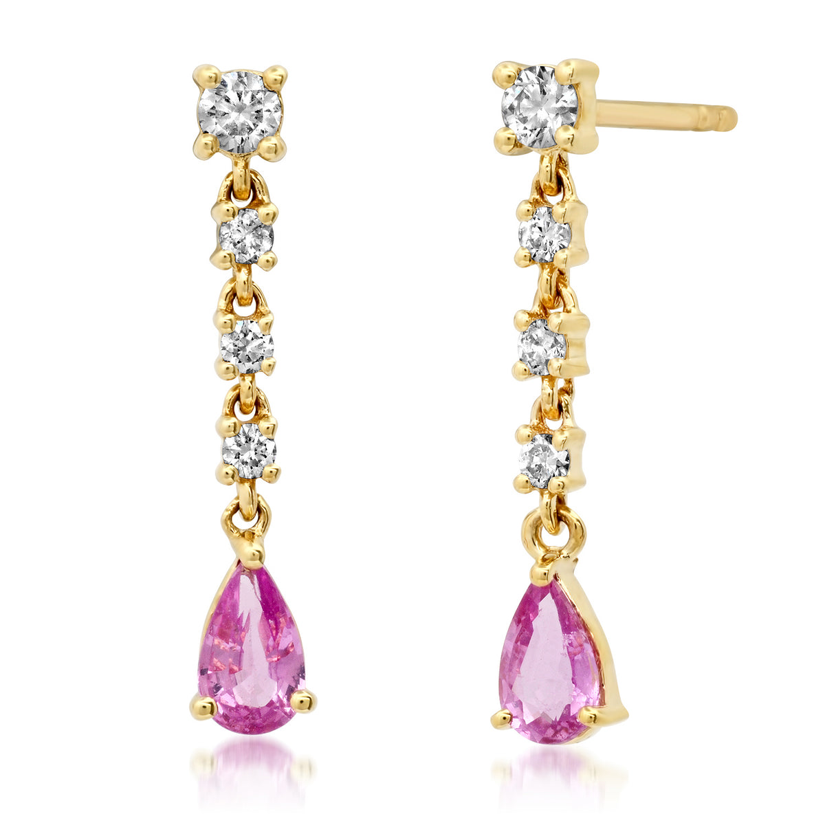 Pear Shaped Pink Sapphire & Diamond Drop Earrings