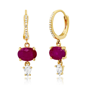 Ruby Red and Diamond Drop Earrings