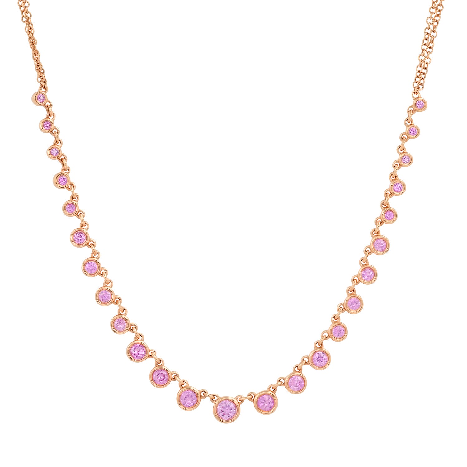 Graduated Pink Sapphire Bezel Set Necklace